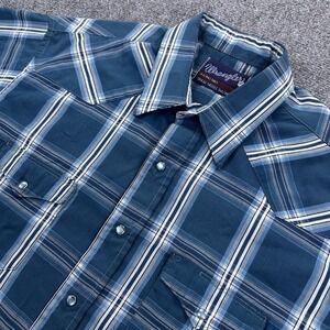 VTG WRANGLER Western X-Long Tails Pearl Snap Cowboy Poplin Shirt Men's‎ XL Teal